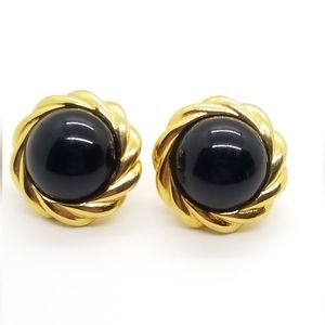 KJL Kenneth Jay Lane Magnetic Interchangeable Black Stone Gold Tone Earrings